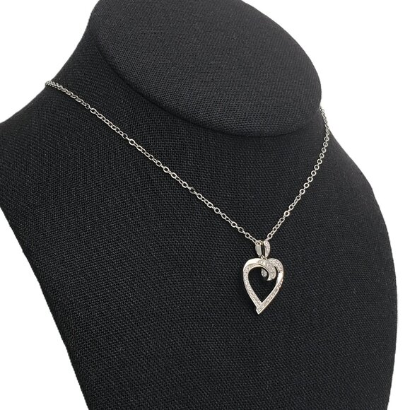 925 Sterling Silver 18" Womens 1ct Diamond Heart Pendant Necklace Ladies Jewelry - Picture 4 of 7